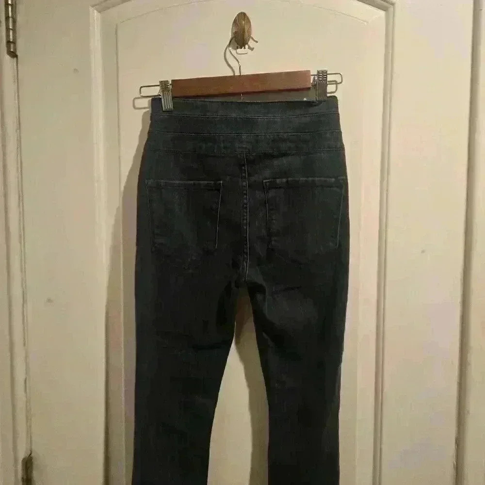 P7035  dark wash denim skinny jeans size 27in highr waist - Picture 6 of 9